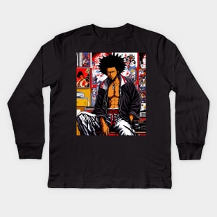 Samurai Afro Lofi Hip hop Aesthetic 90s Kids Long Sleeve T-Shirt